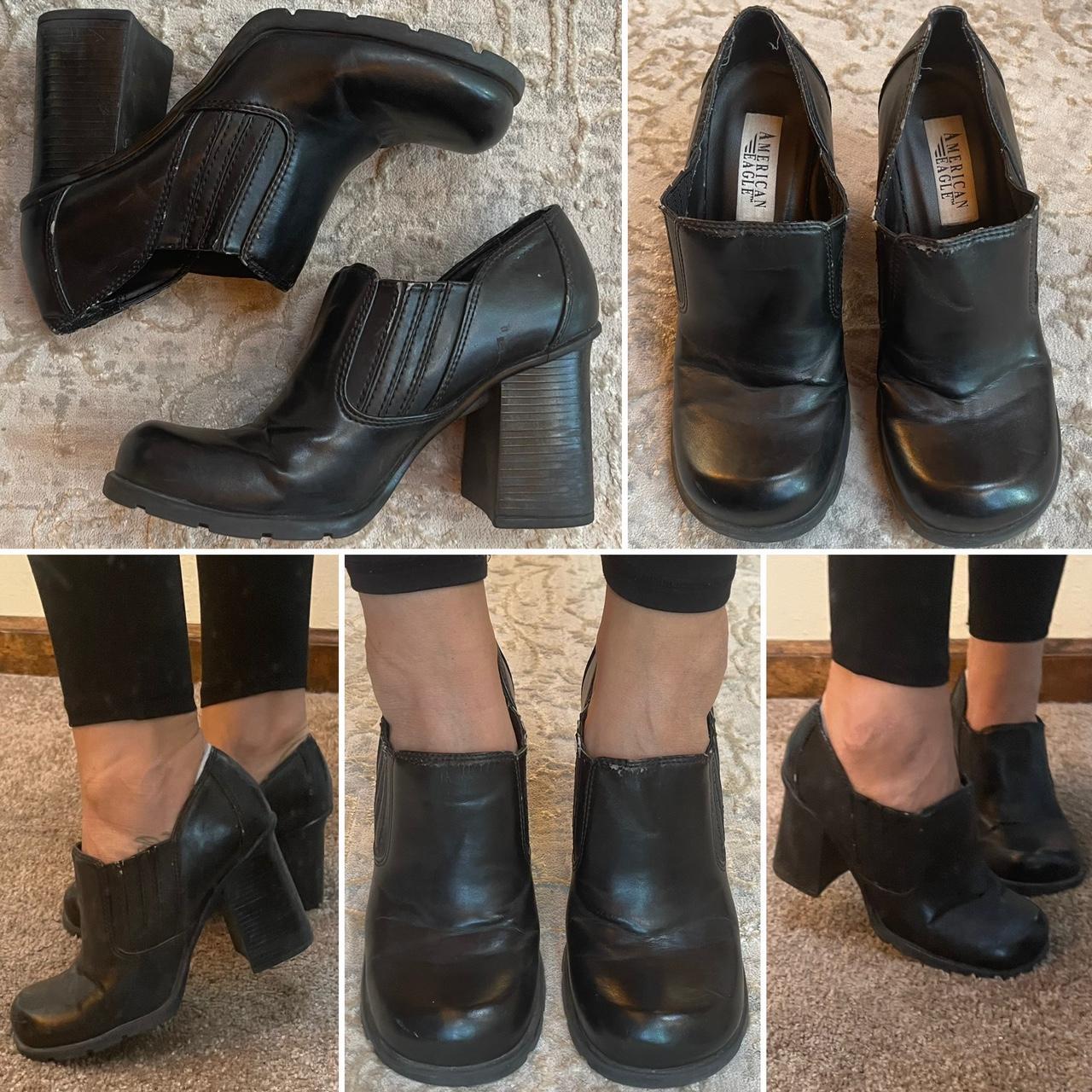 Vintage 90s y2k Bratz American Eagle Black Leather Chunky Heel Platform  Boots 10 in 2024
