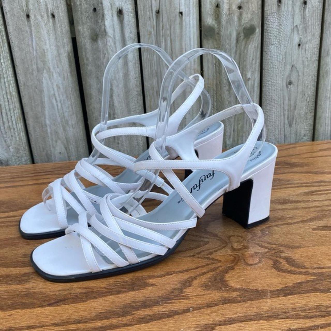 Vintage 90s 1990s White Strappy Block Heel Square Depop