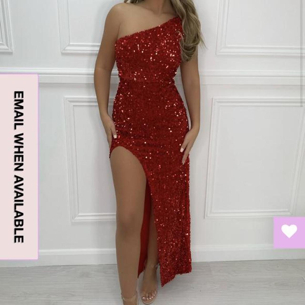 red sequin split dress