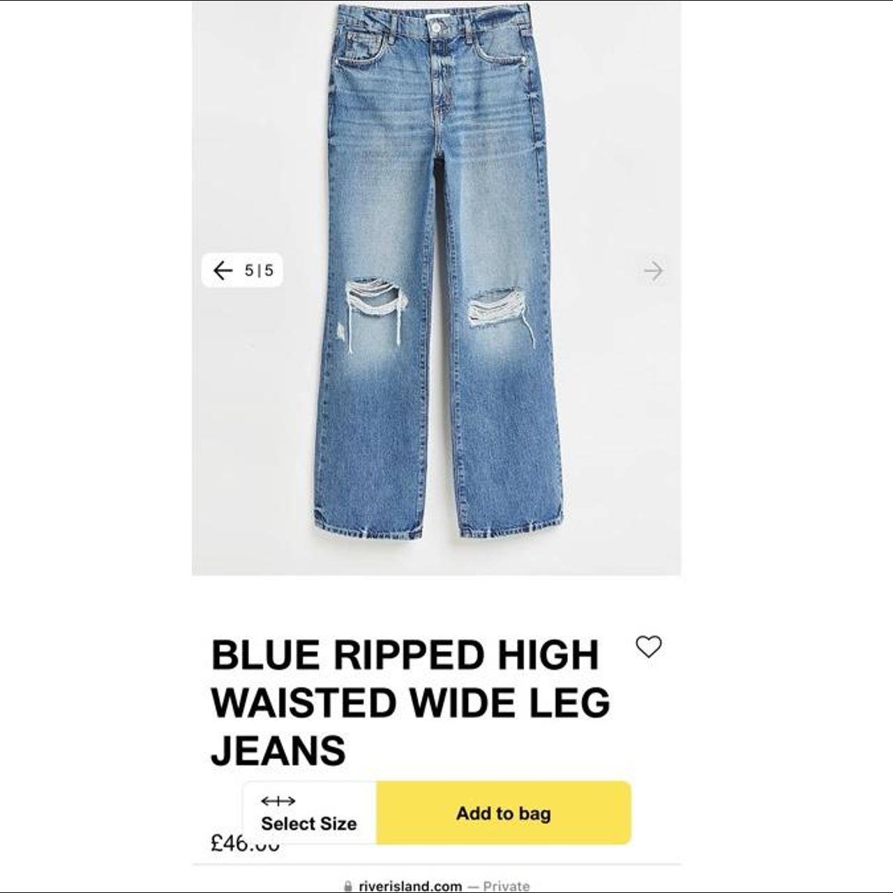 River island. BLUE RIPPED HIGH WAISTED WIDE LEG... Depop