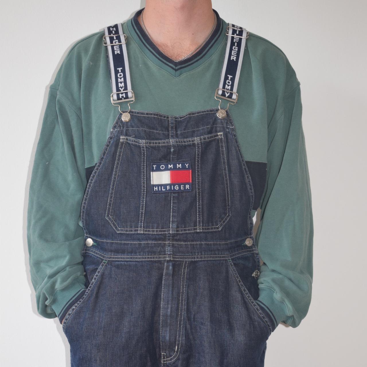 Tommy Hilfiger Men's Navy and White Dungareesoveralls Depop