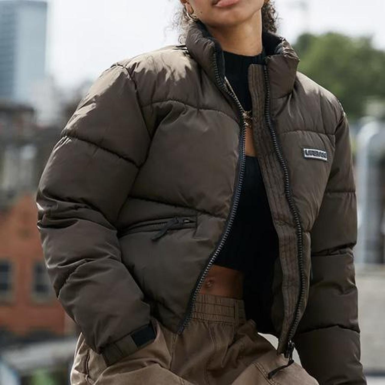 north face cropped brown puffer jacket