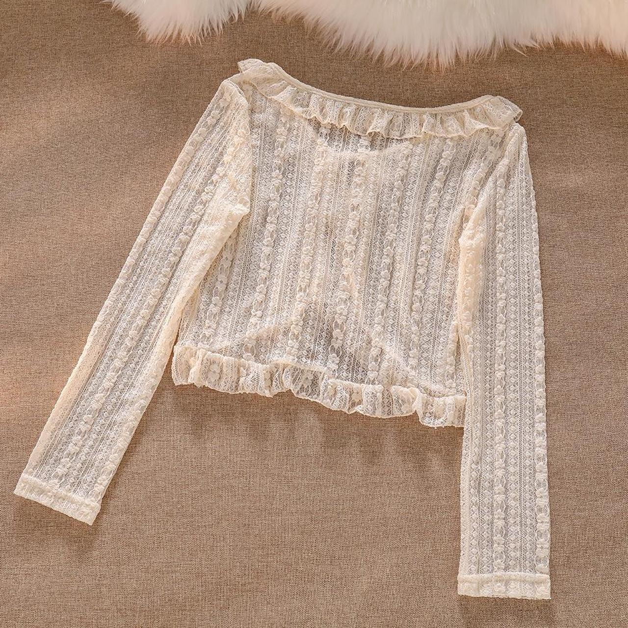 Beige Bow Lace Cardigan Soft material One Size :... - Depop