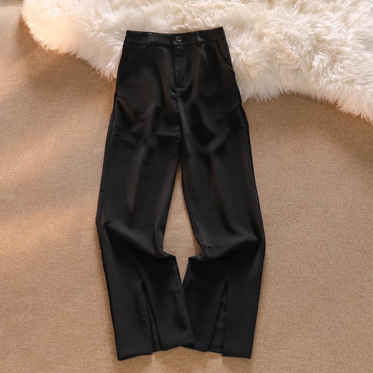Black Slit Elastic High Waisted Trousers Soft... - Depop