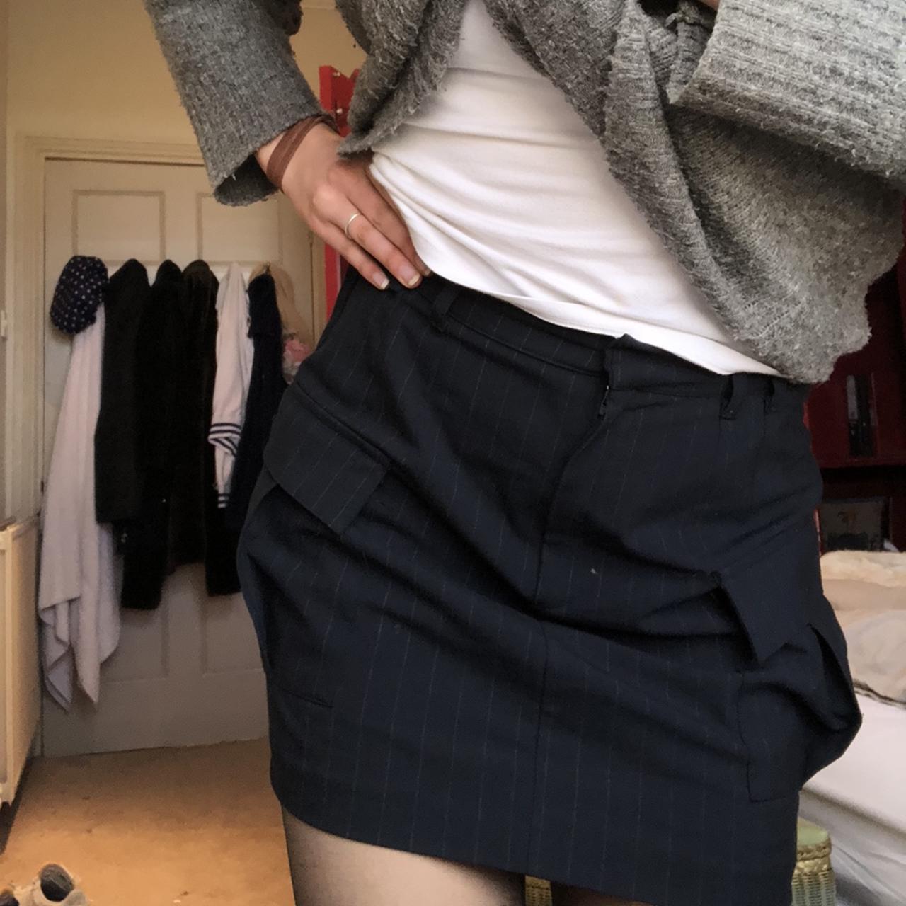 Stunning Zara mini skirt. Navy blue pinstripe cargo... - Depop