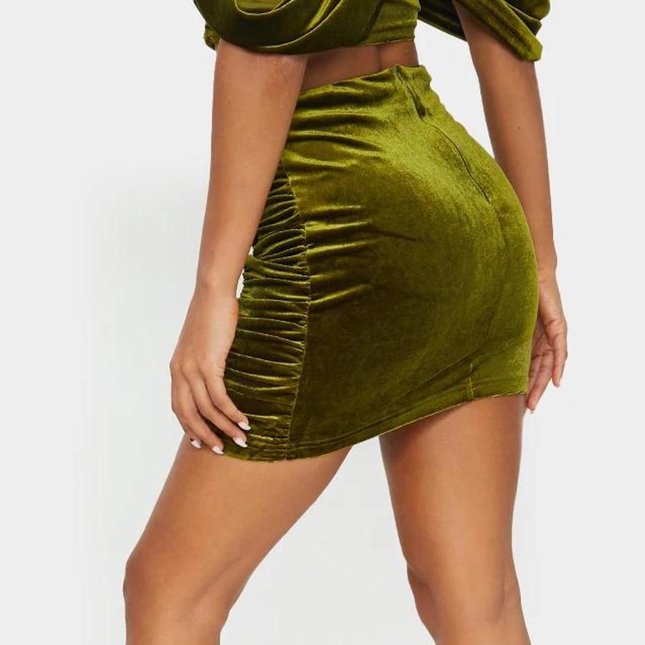 Plt olive green ruched side mini skirt never worn... - Depop