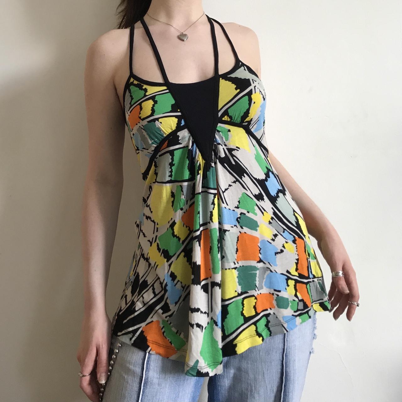 Multicoloured flowy camisole top with double... - Depop
