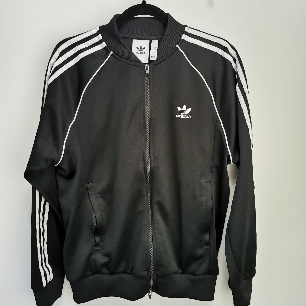 Adidas Black and White Track Jacket Size Large... - Depop