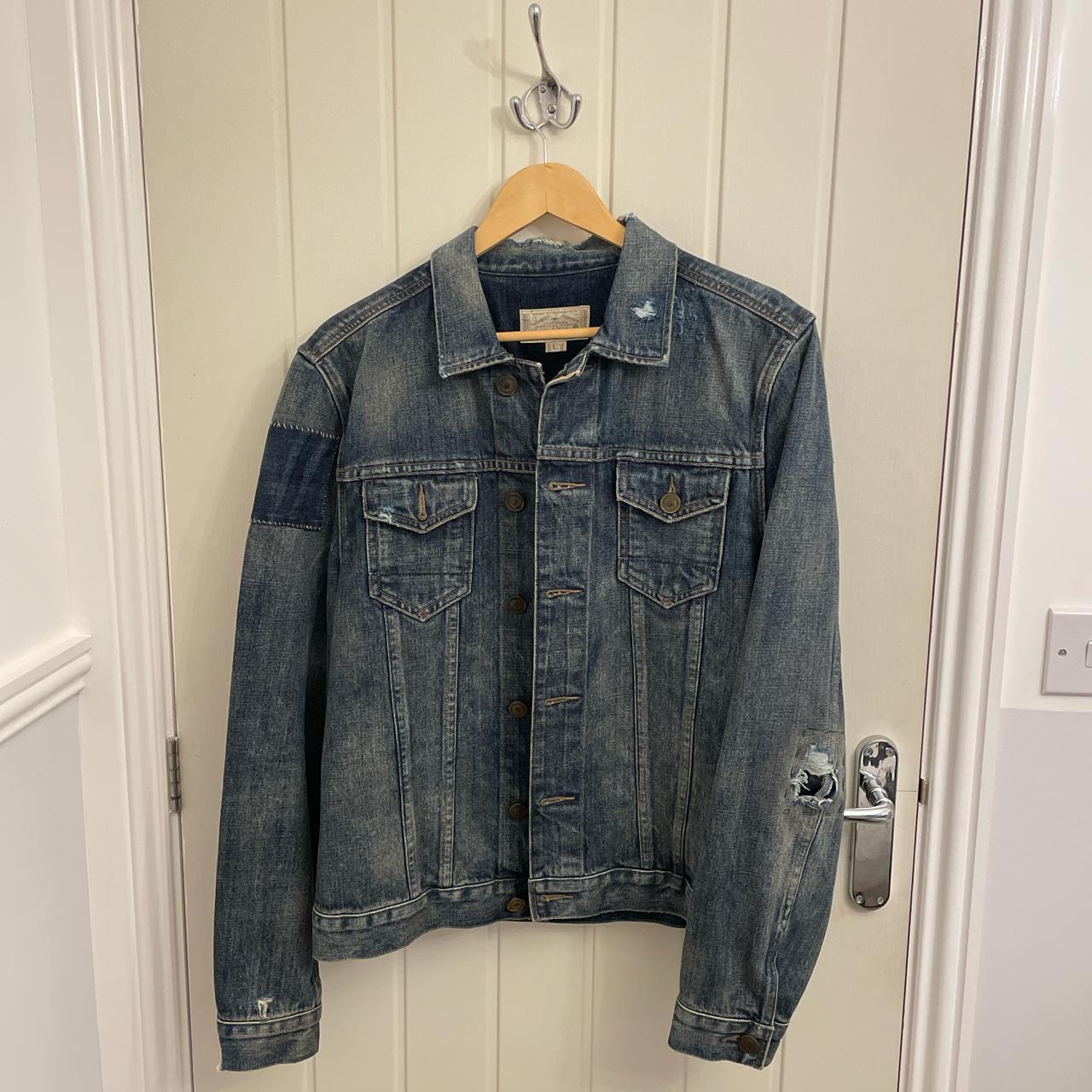 All Saints selvedge denim jacket, washed blue with... - Depop