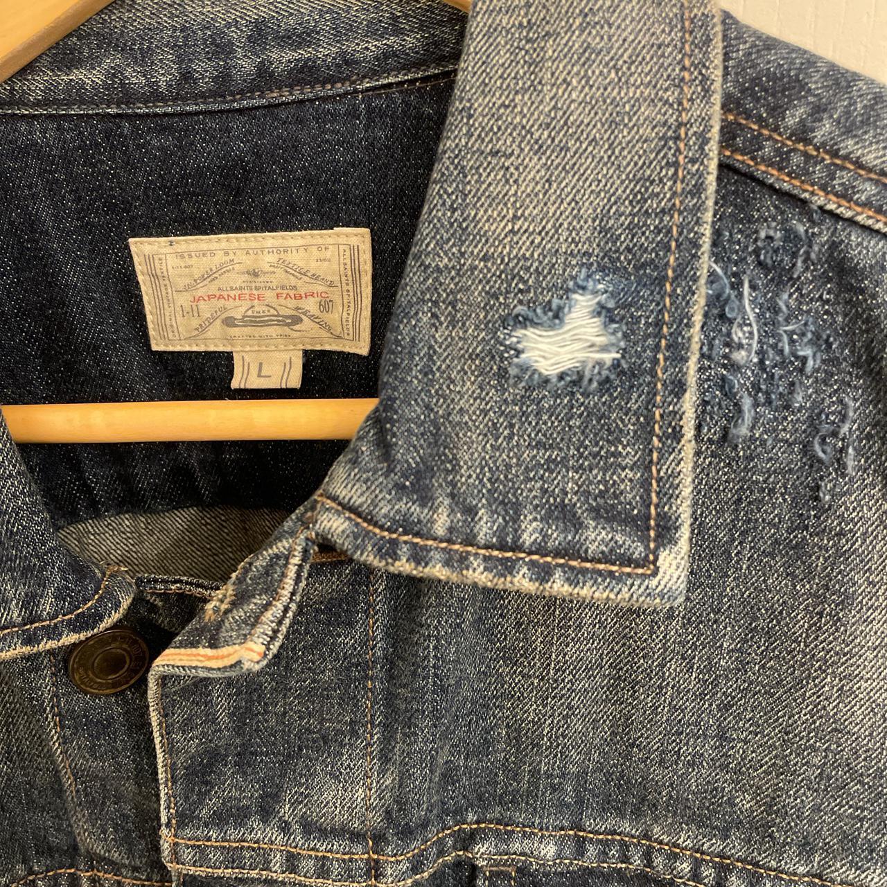 All Saints selvedge denim jacket, washed blue with... - Depop