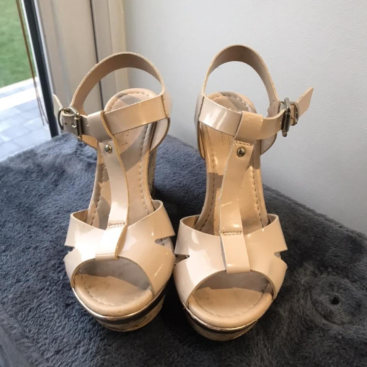 CARVELA NUDE PATENT LEATHER WEDGE SANDALS Selling Depop