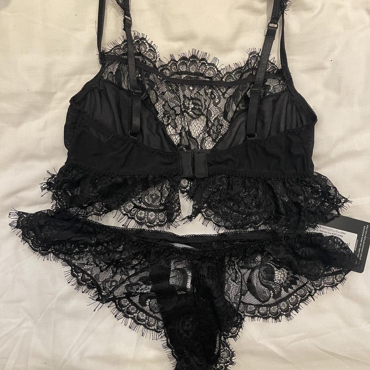 Prettylittlething black lace lingerie set. Brand new - Depop