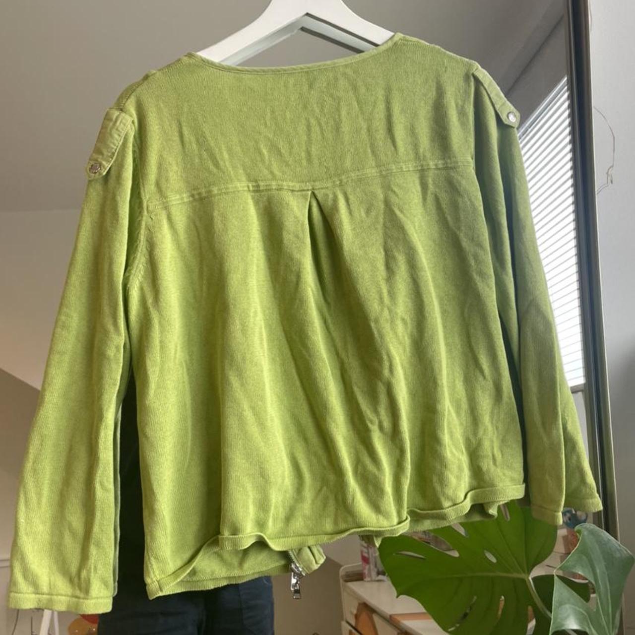 Vintage lime green zip up cardigan with button... Depop