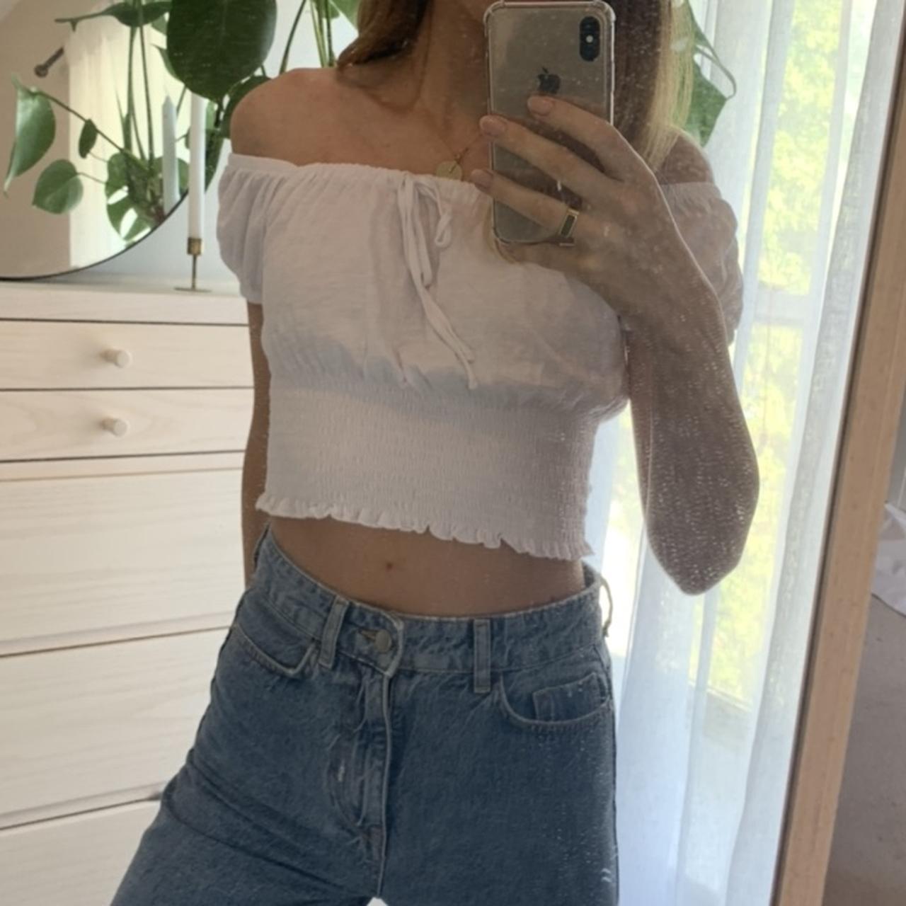 White cropped milkmaid style crop top Worn... - Depop