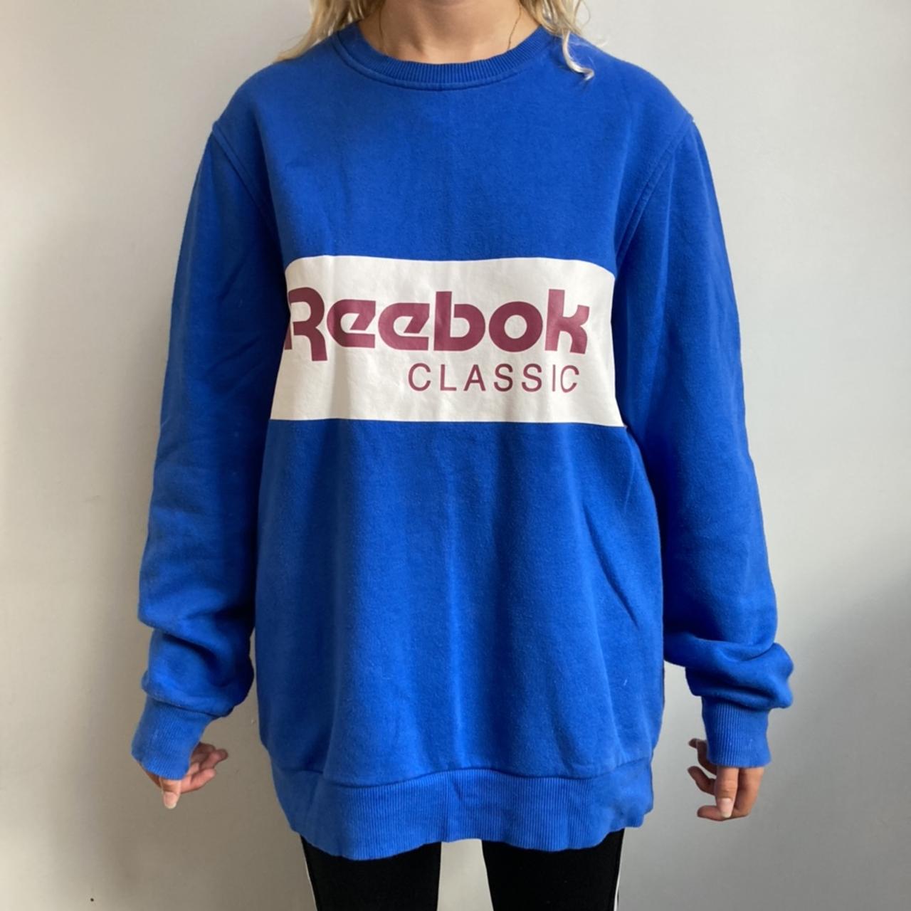 Reebok Men's Blue and White Jumper Depop