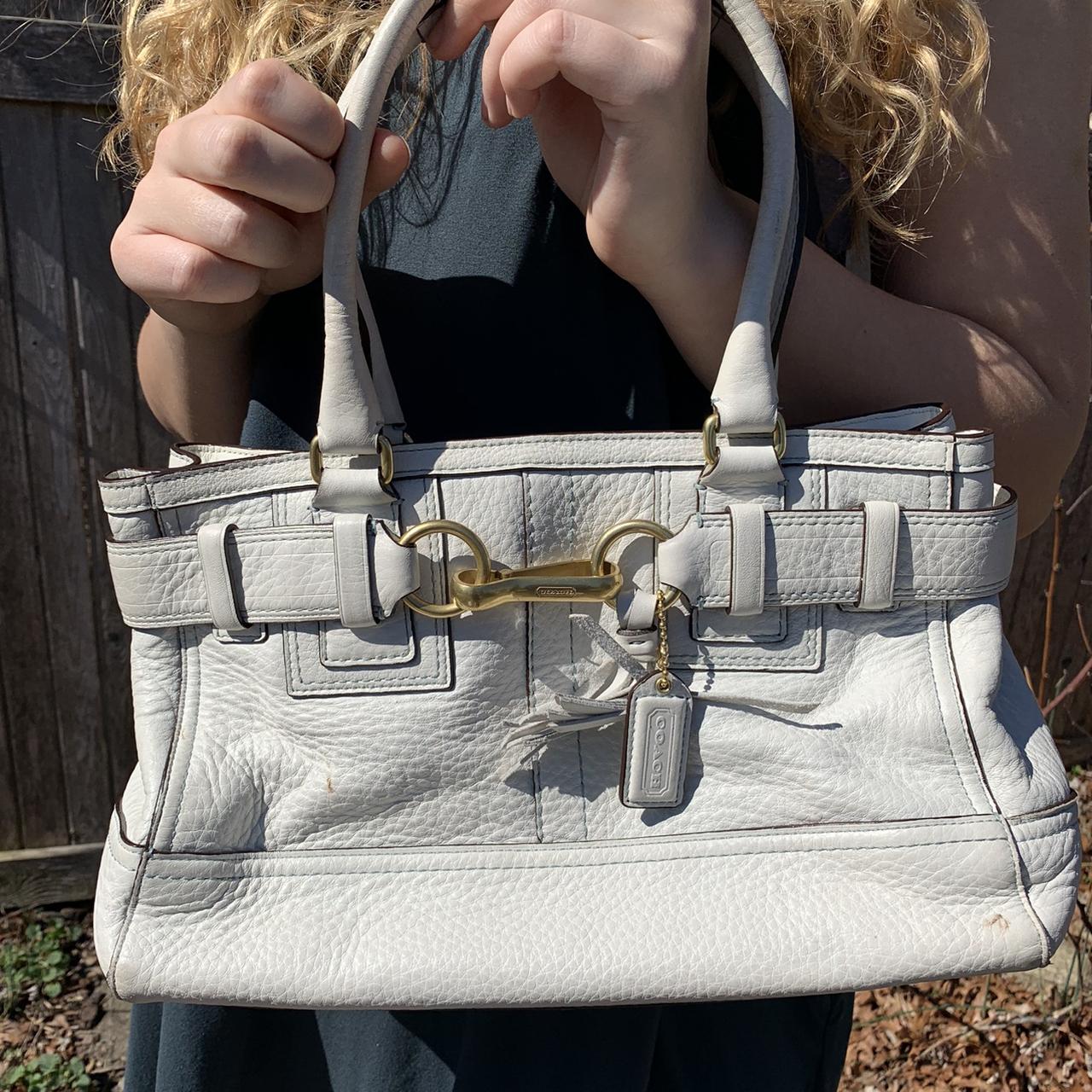 White and gold online coach purse