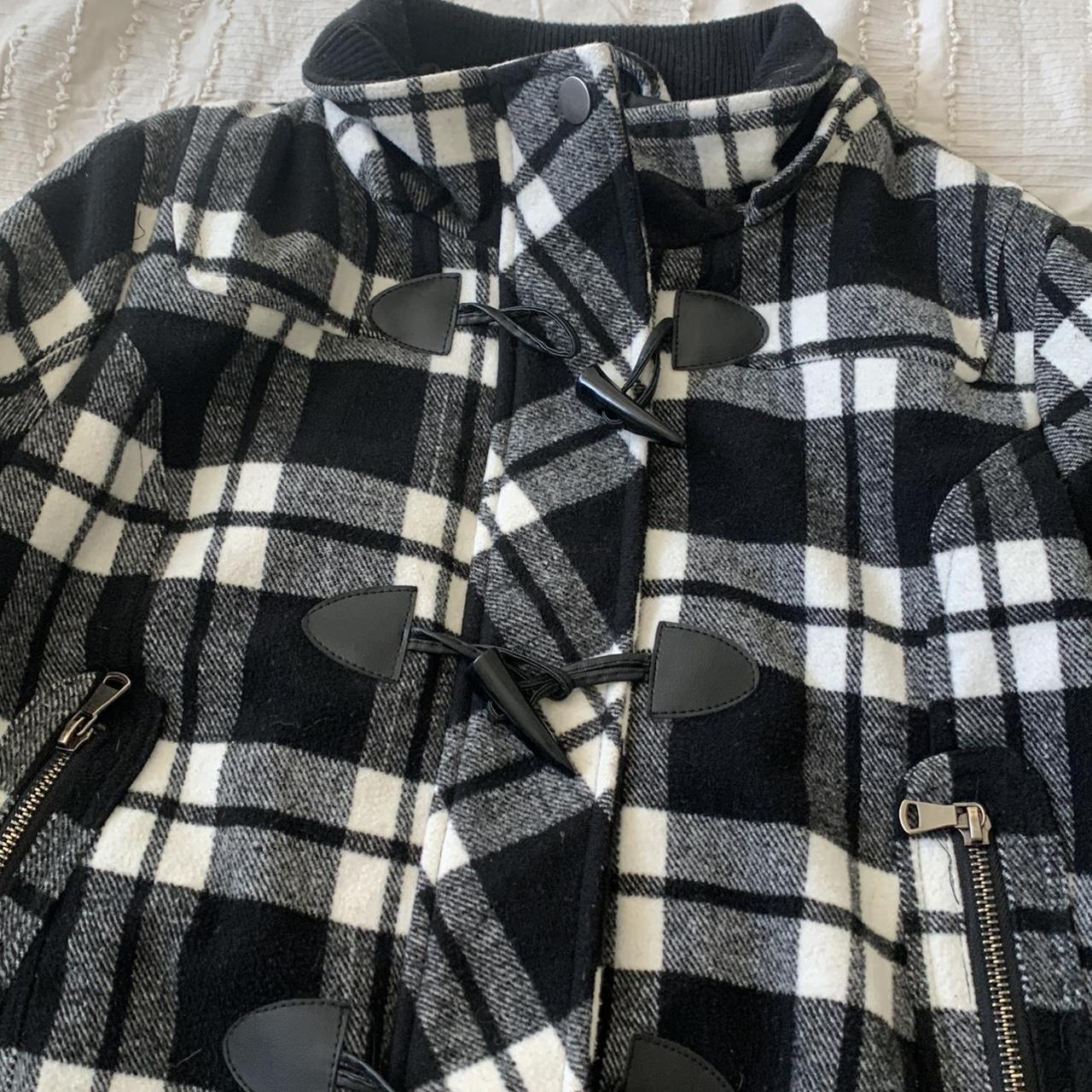 Black and white plaid winter coat. Brand is YMI and... - Depop