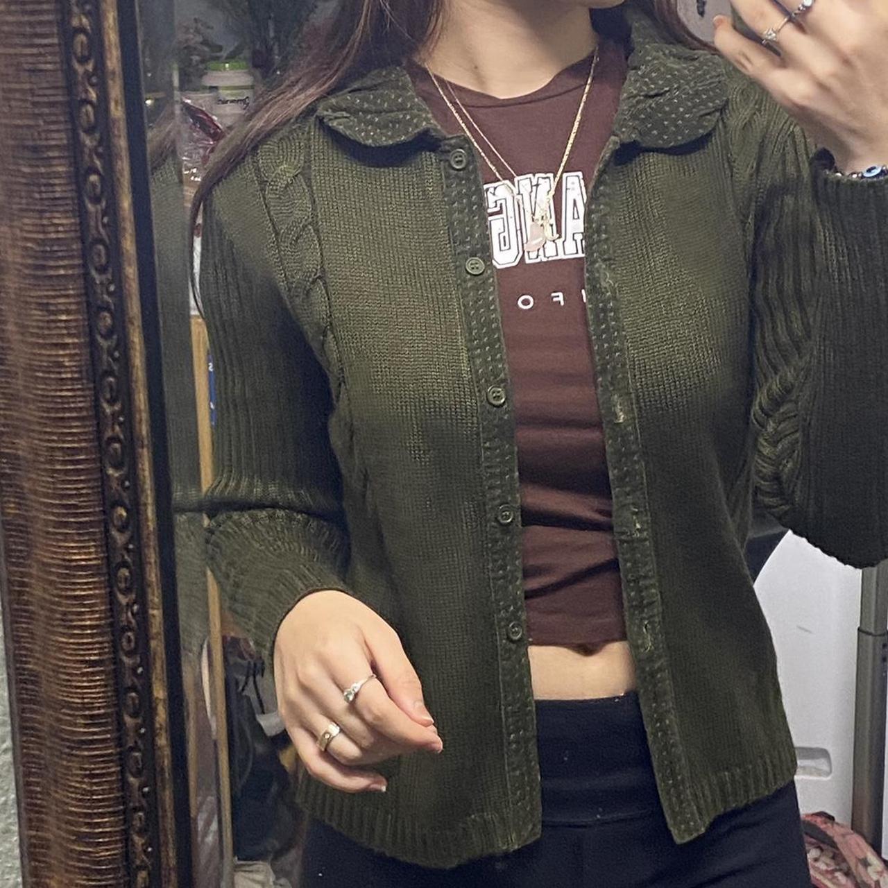 The cutest vintage cardigan Army green color with a... - Depop