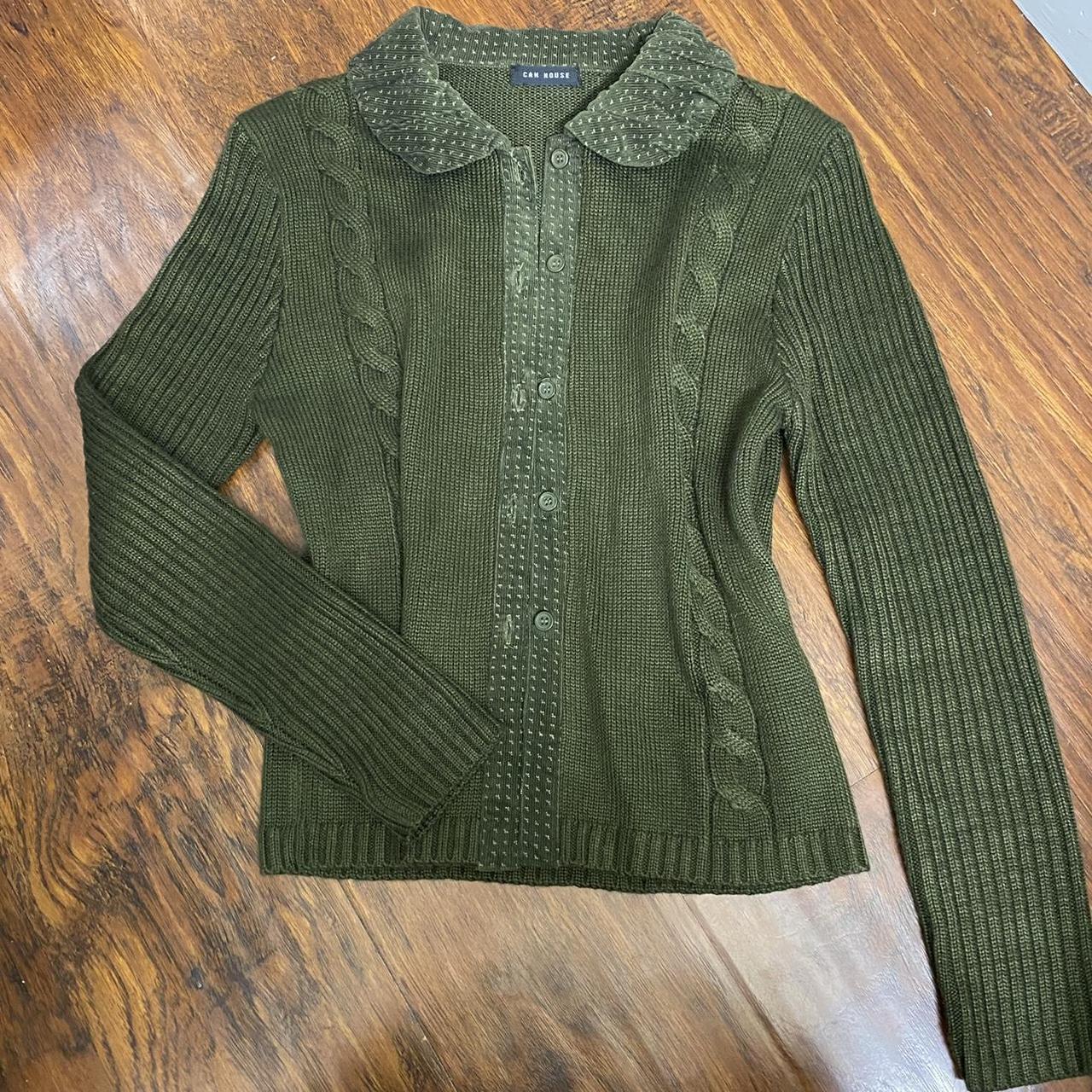 The cutest vintage cardigan Army green color with a... - Depop