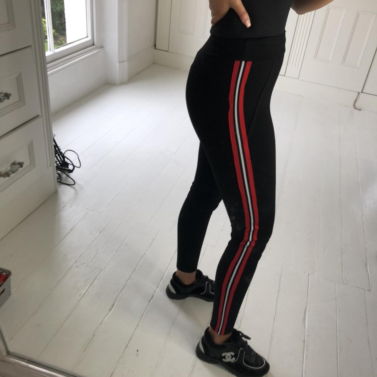 Black leggings with red and white stripe hotsell