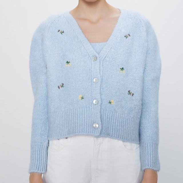 zara blue embroidered cardigan