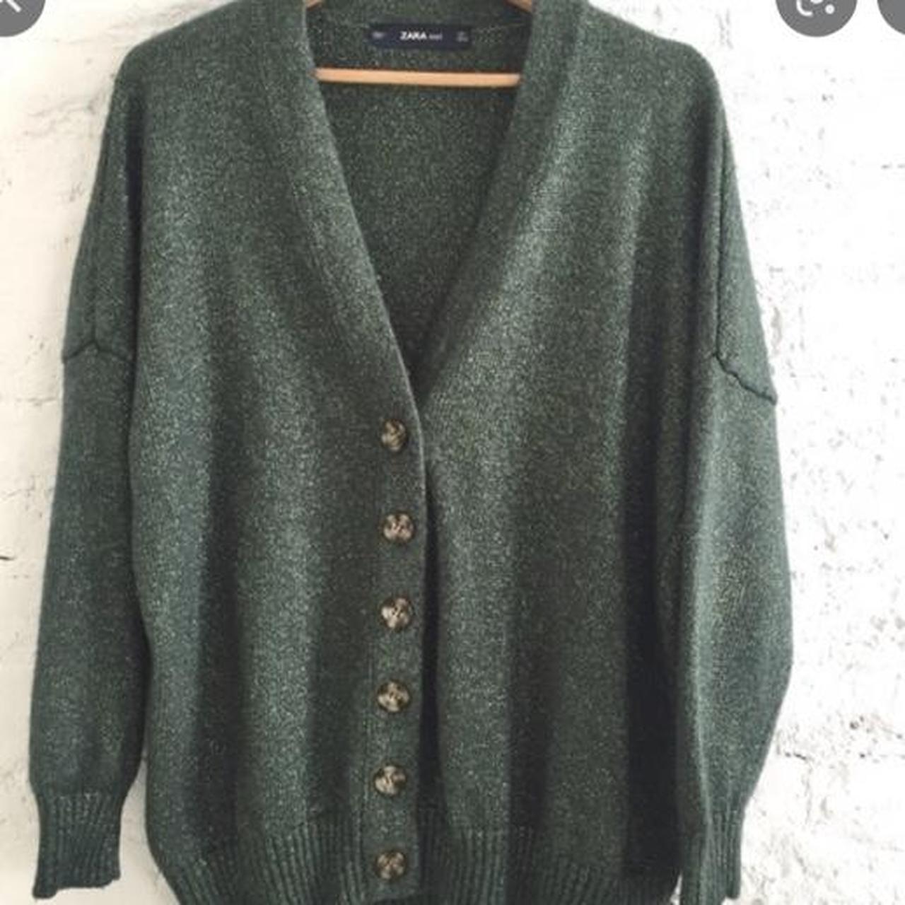Metallic green Zara knit grandad style cardigan.... - Depop