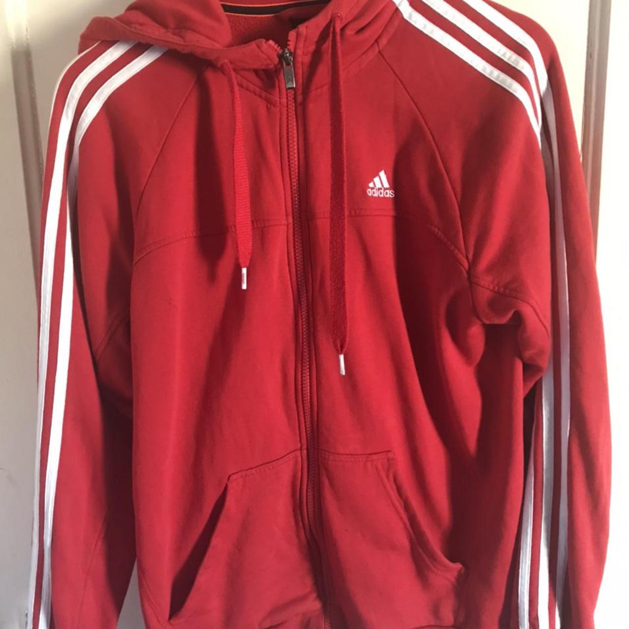 Adidas Men's Red and White Hoodie | Depop