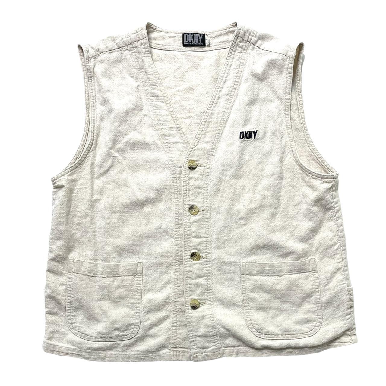 DKNY Men's Cream and Tan Gilet Depop