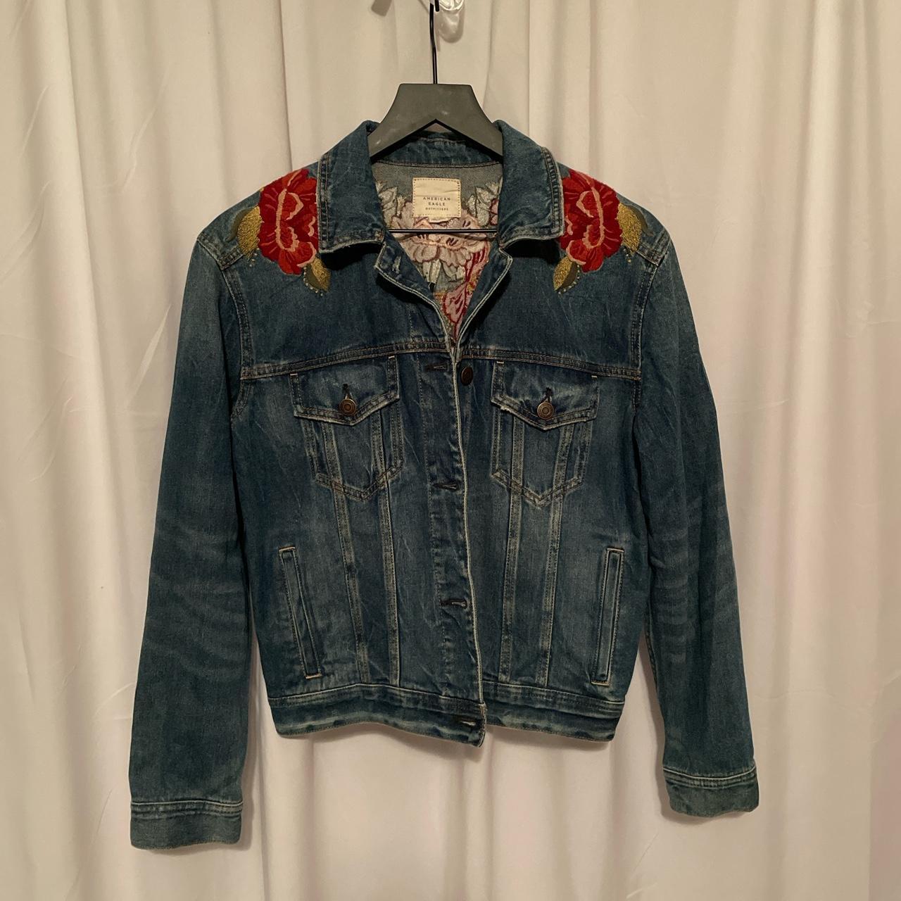 American Eagle floral embroidered denim jacket....