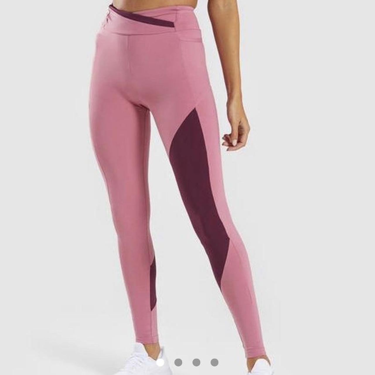 Gymshark pink asymmetric gym leggings. Size S. great - Depop