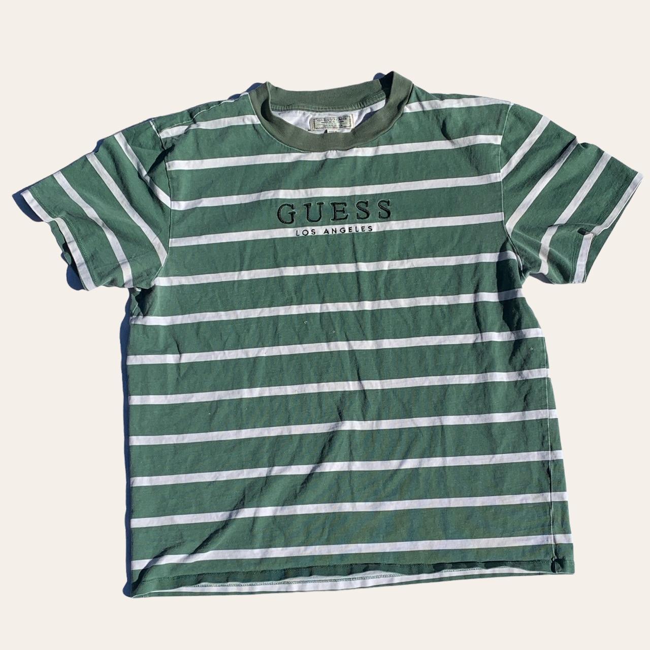 Green and white hot sale striped guess shirt