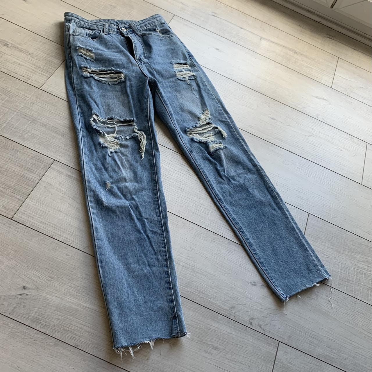 Straight/wide leg denim ripped jeans Size xs (6)... - Depop