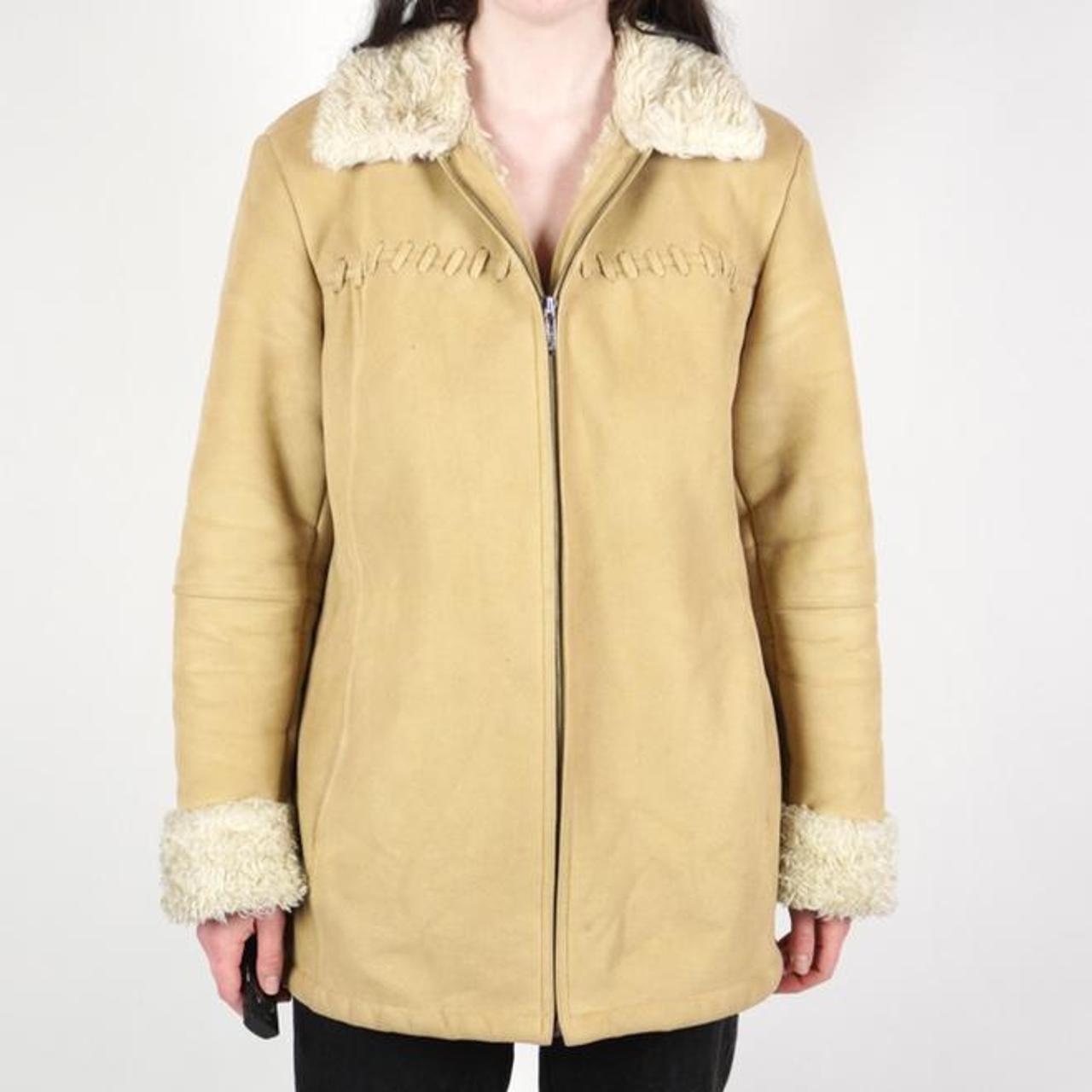 tan 90s faux suede bratz coat / jacket - fur fuzzy... - Depop