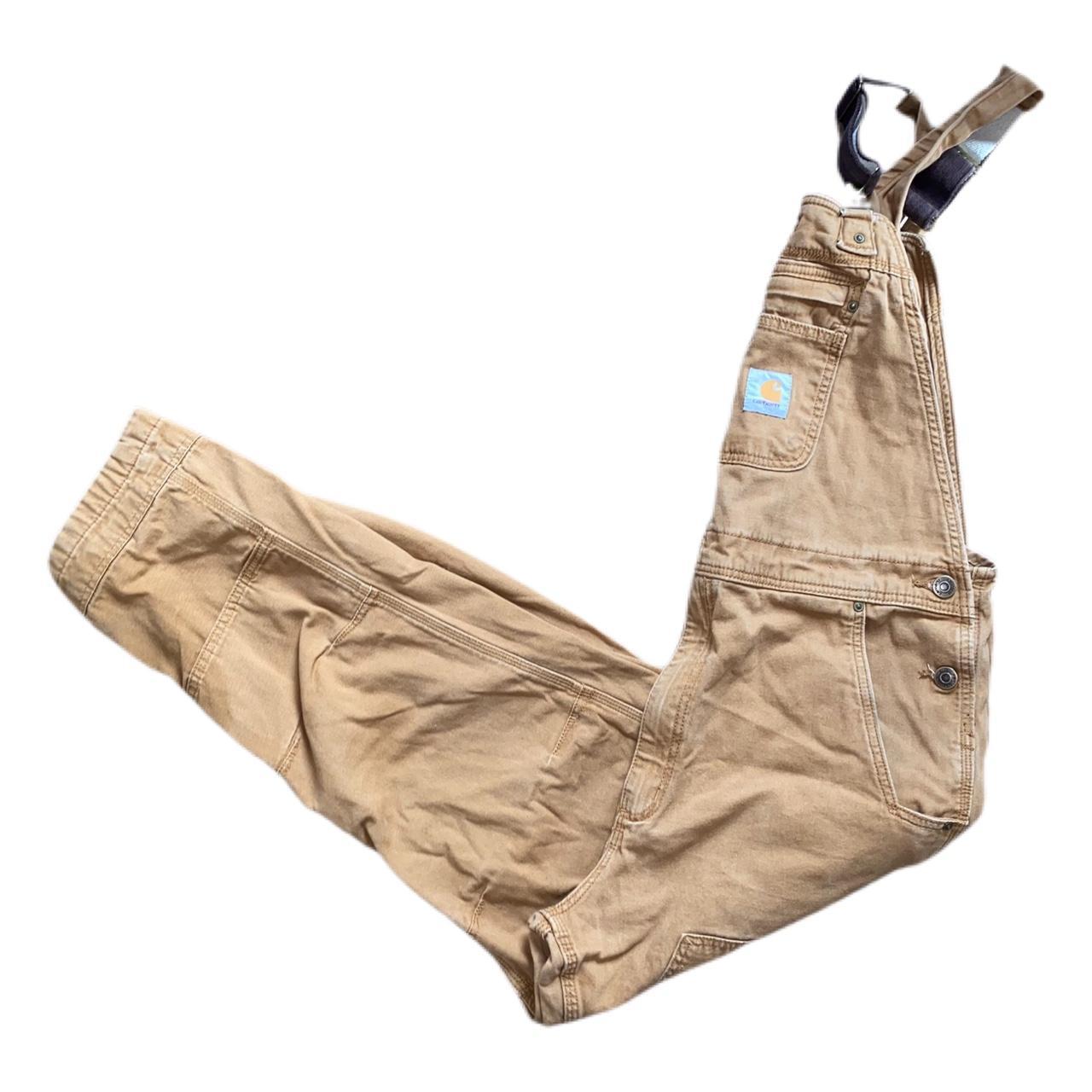 carhartt carpenter jeans overalls tan double... Depop