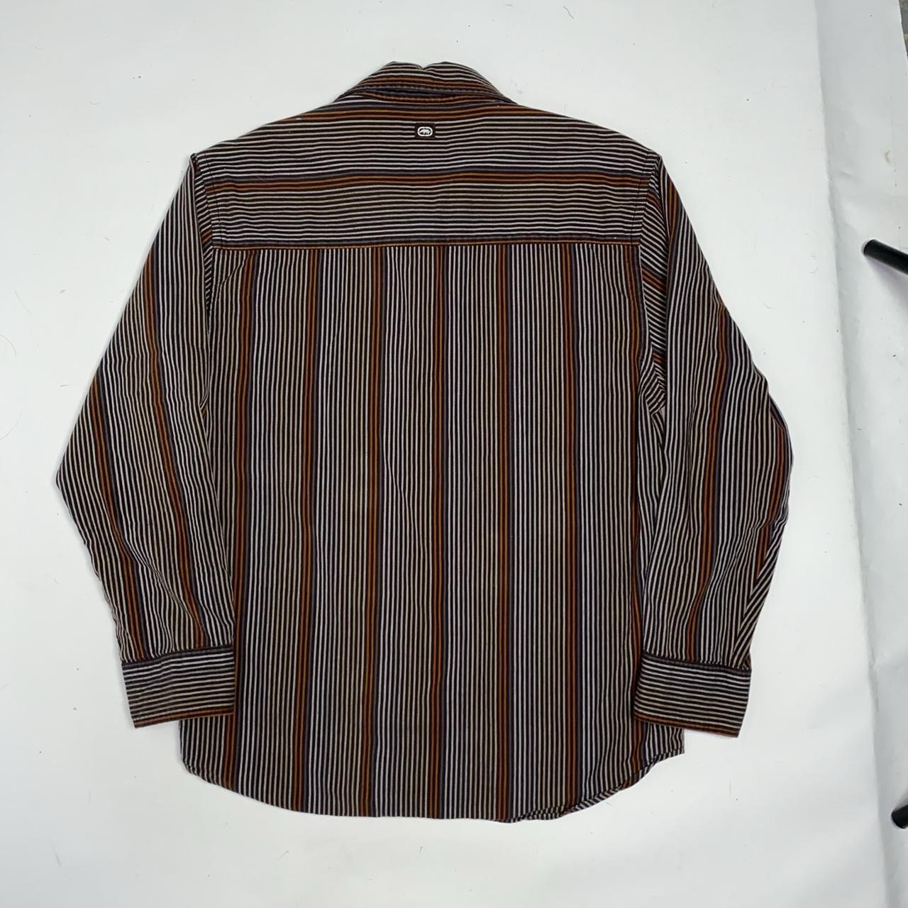 y2k brown striped longsleeve shirt - orange... - Depop