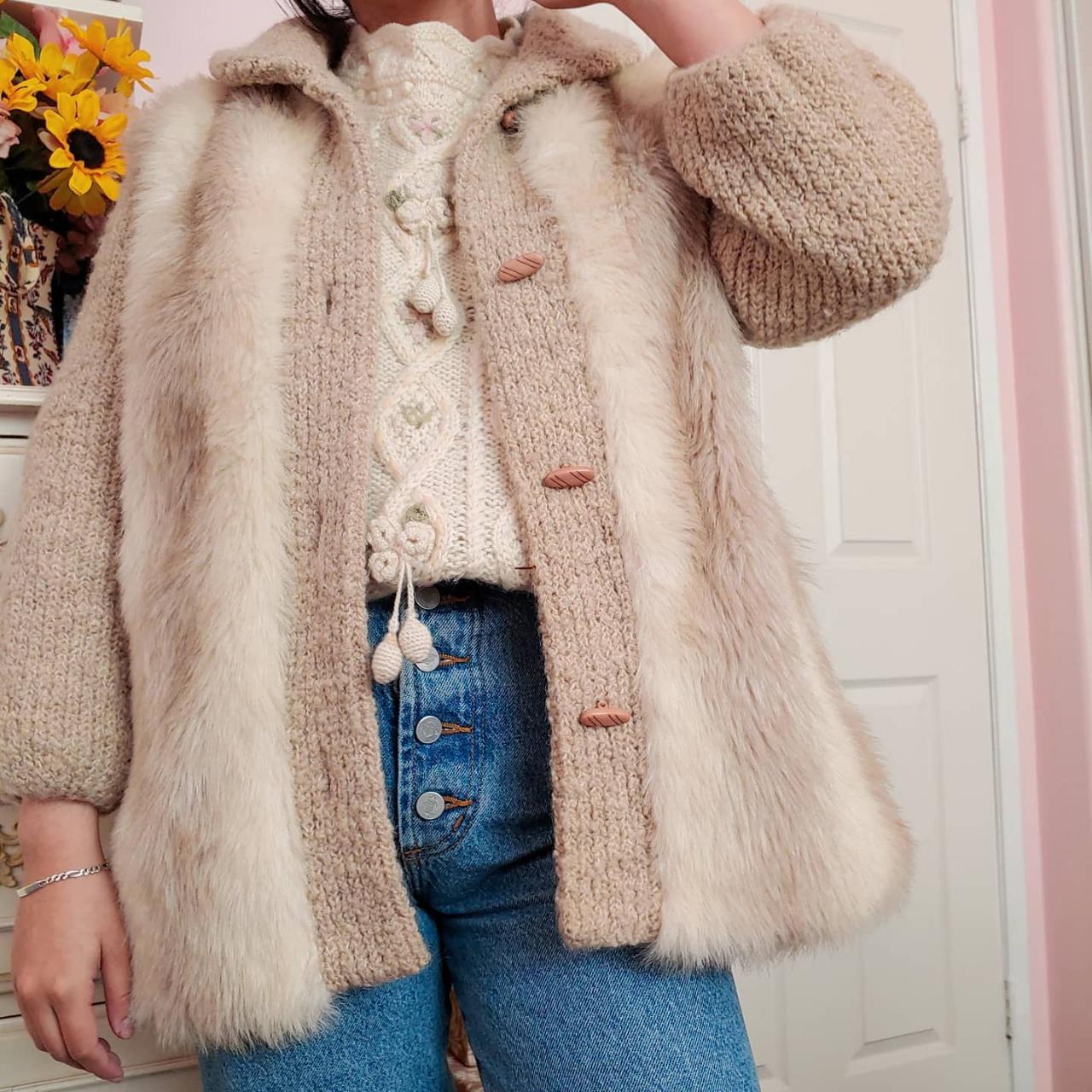 Vintage late 60s oatmeal knit and faux fur coat! The...