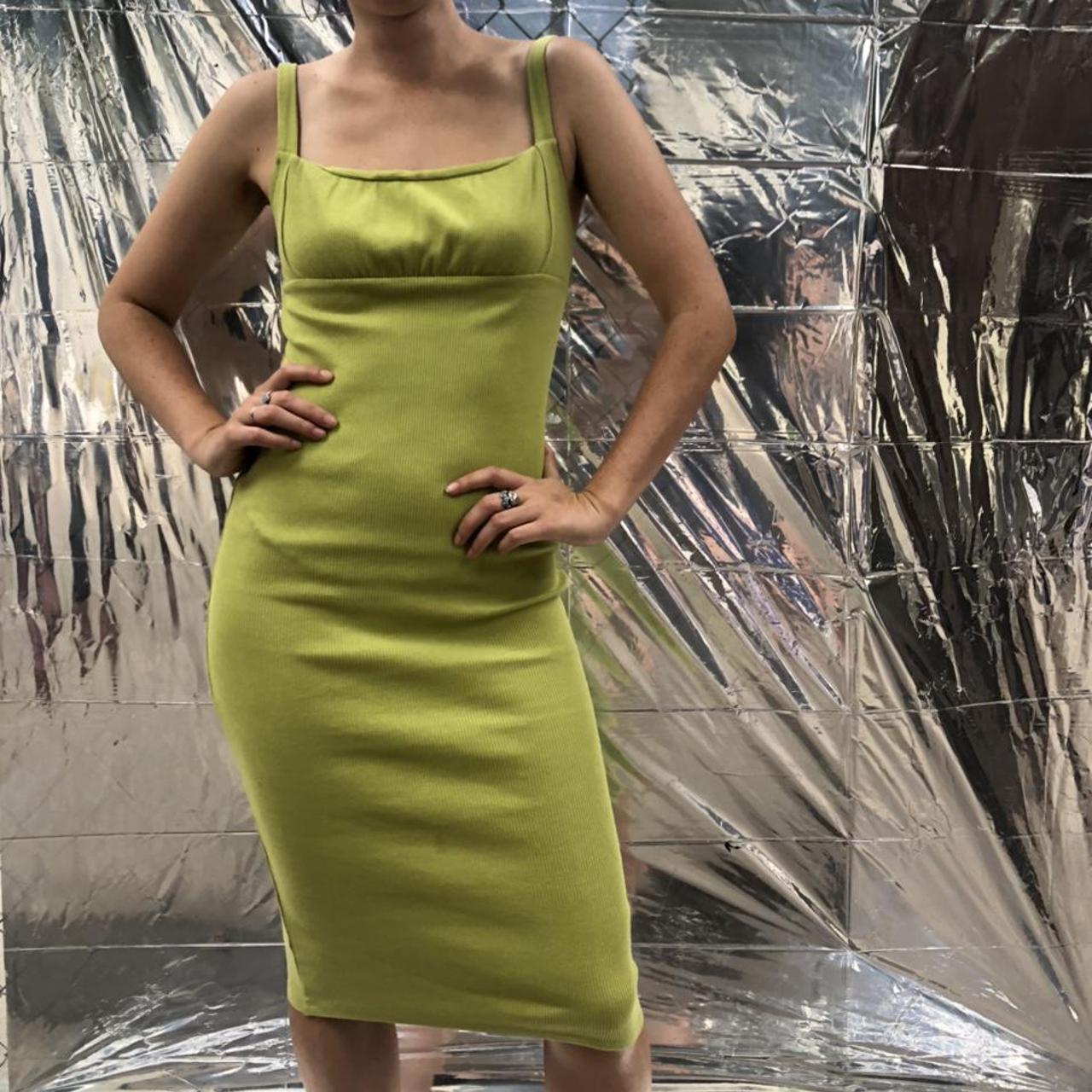 LISA SAYS GAH! Trendy chartreuse green midi dress-...