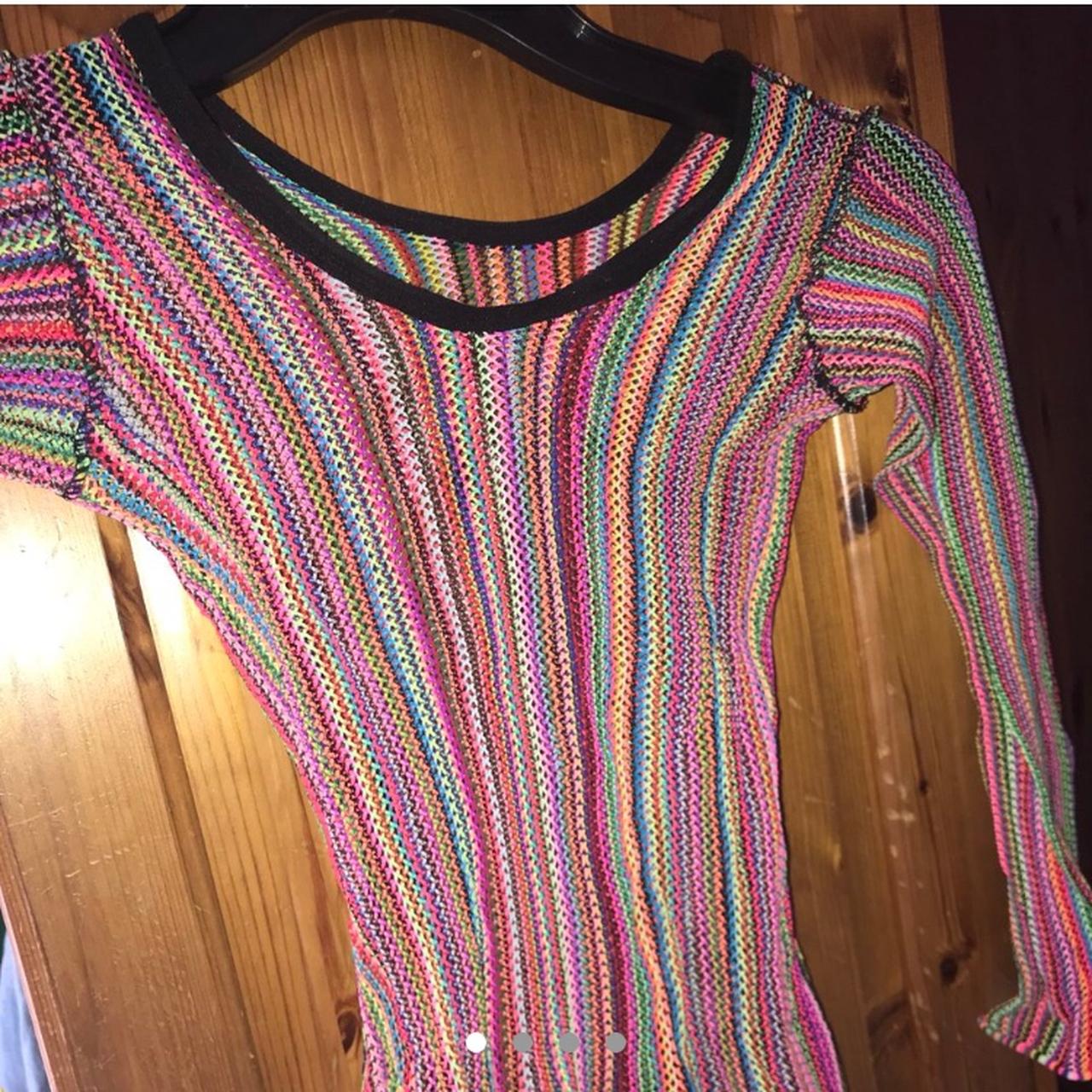 Rainbow fishnet/mesh dress, one size would fit 4-10... - Depop