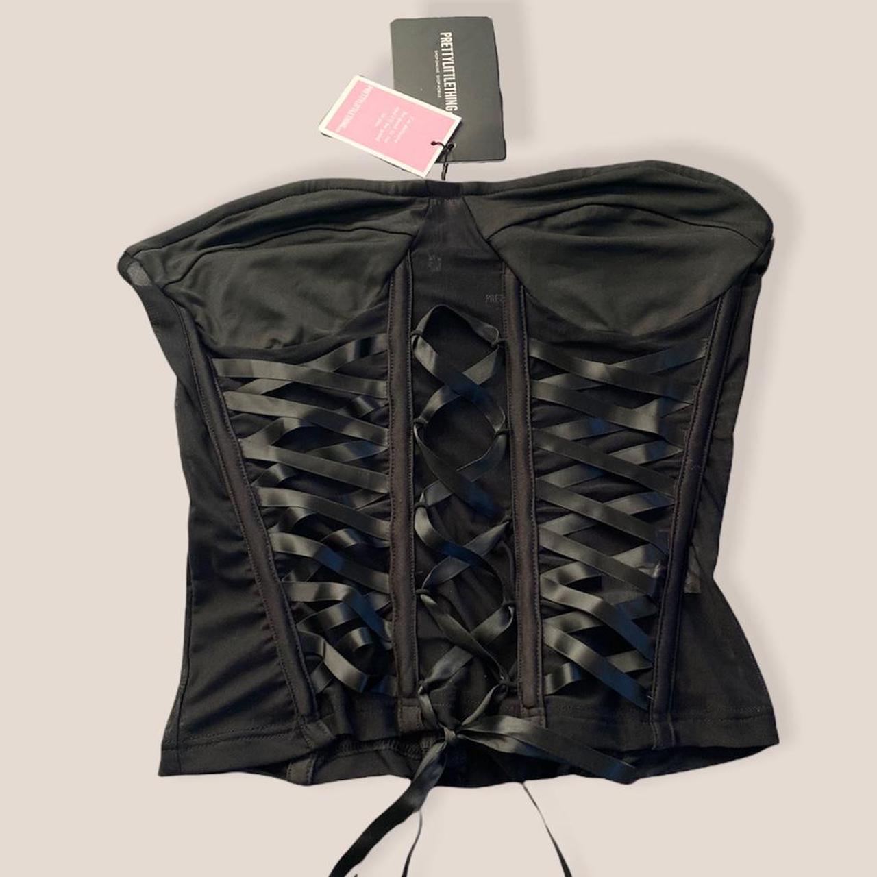 pretty little thing black lace corset top black... Depop