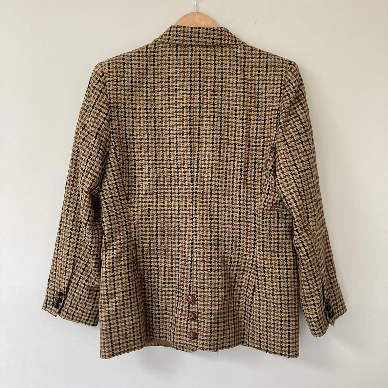 Marks & Spencer Vintage Brown checked wool blazer... - Depop