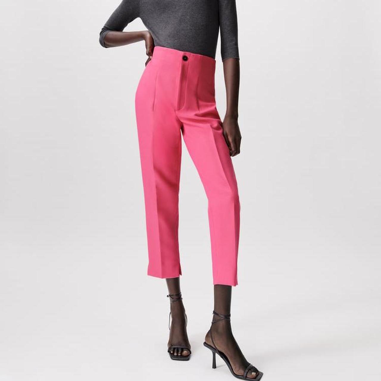 Zara High Waist Slim Fit Trousers Pink - Size XS/S - Depop