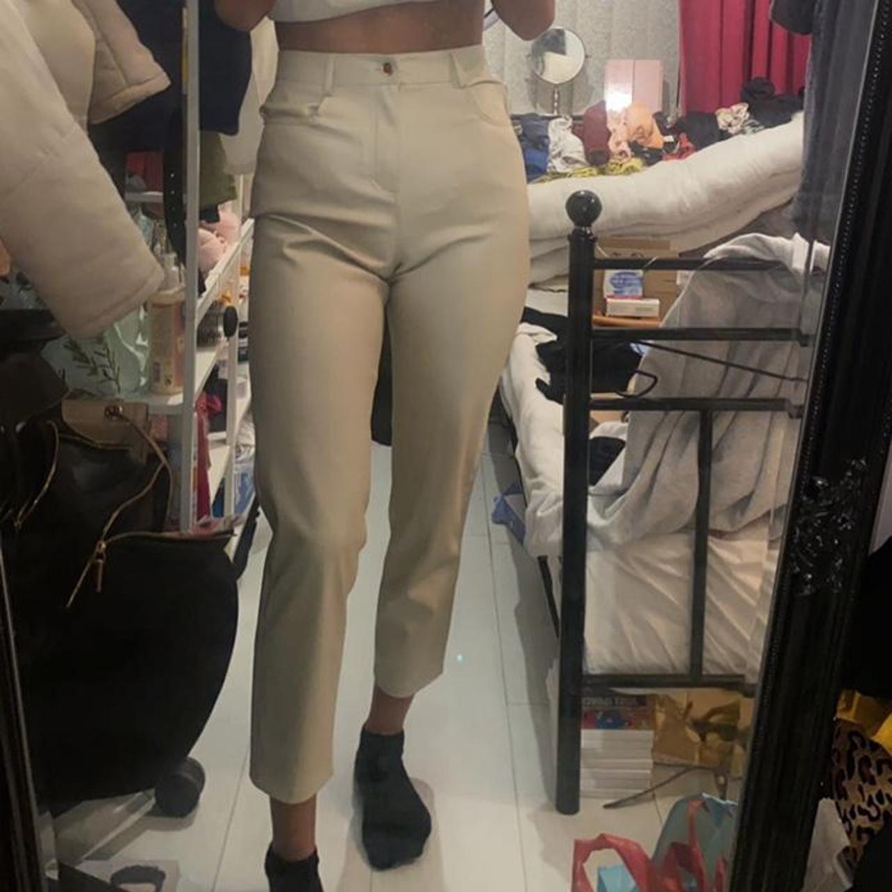 Zara Braun Khaki Suede Faux Leather Trousers Leggings Brown Suede Trousers  Pants  eBay