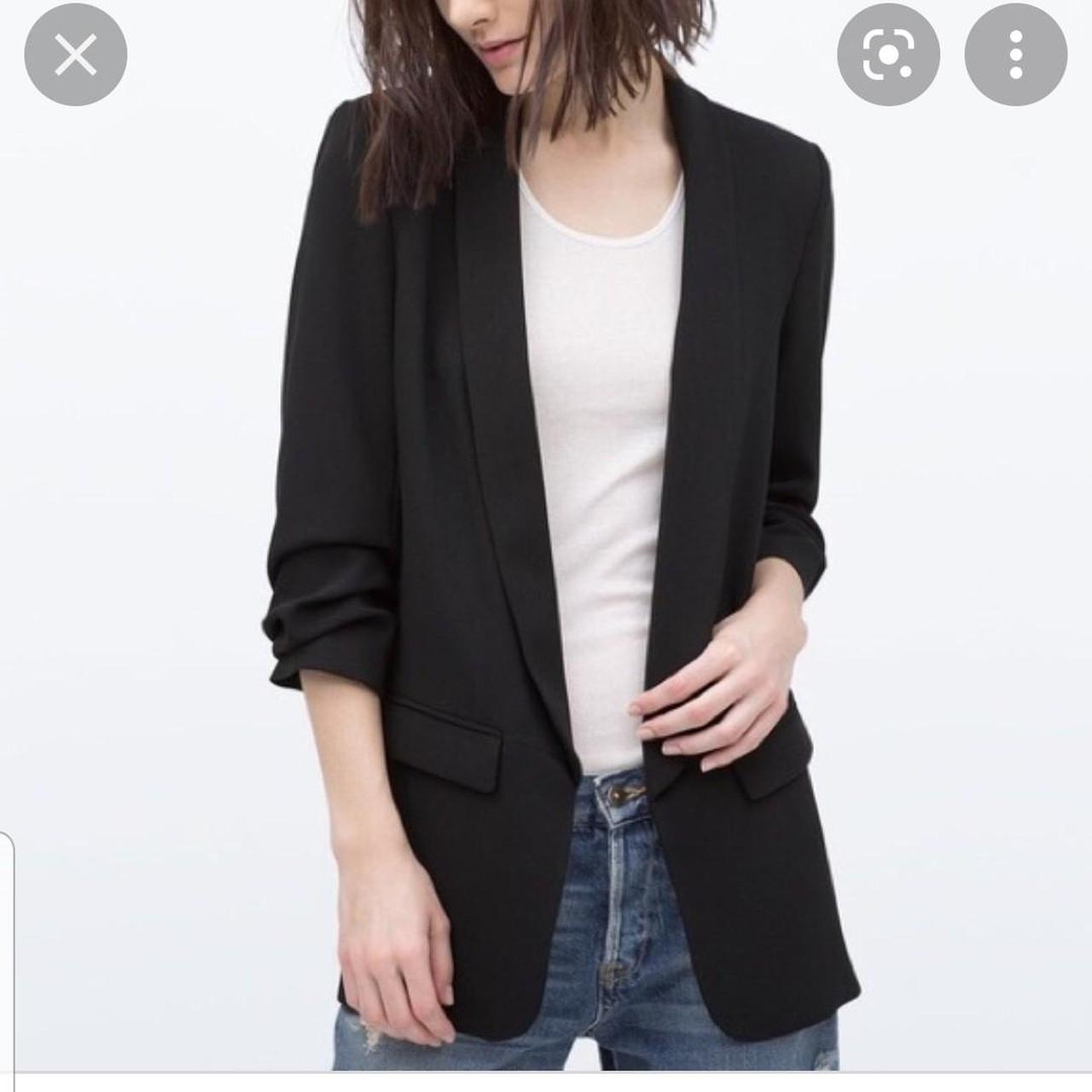 Zara Black Longline Blazer with ruched Depop