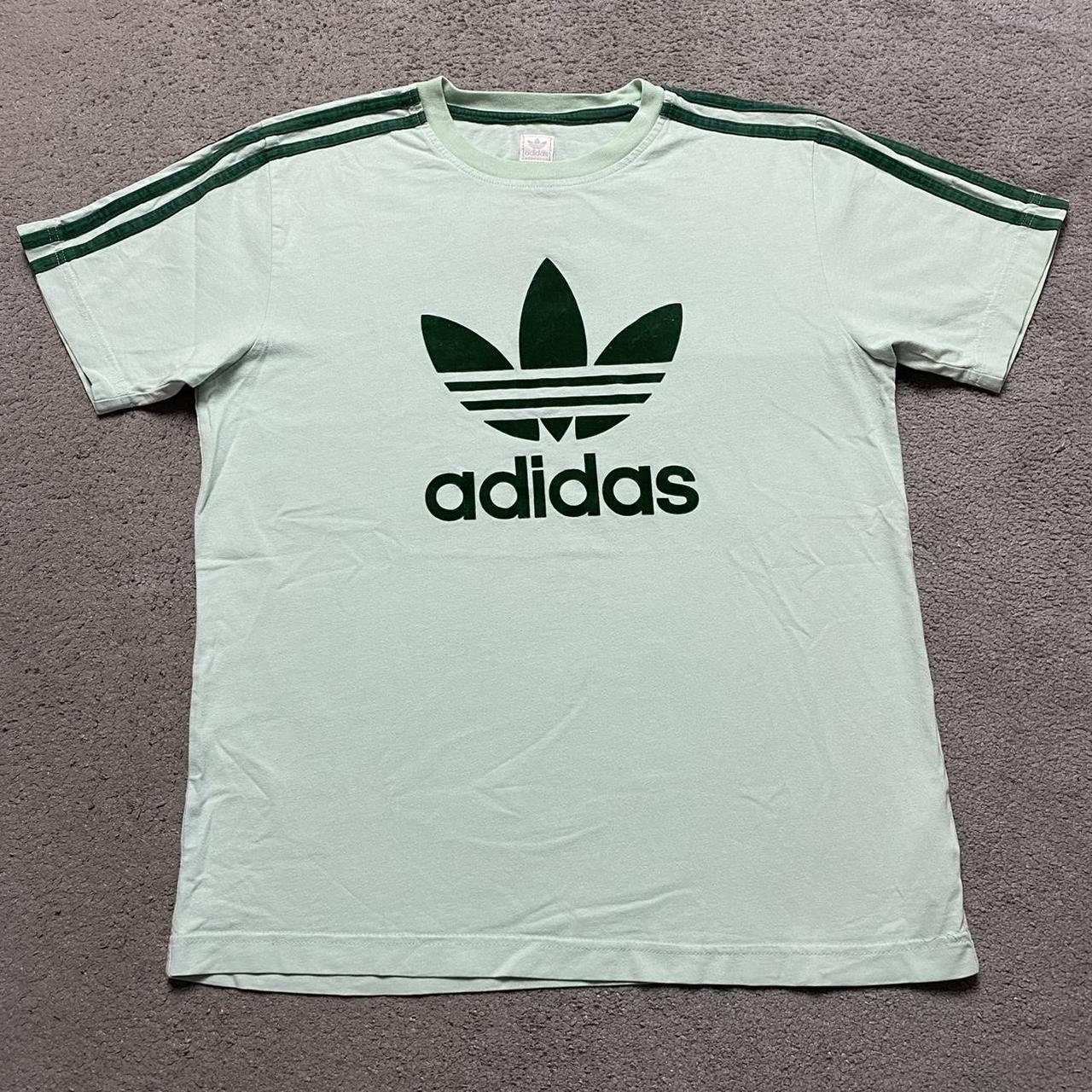 Vintage adidas mint green spellout trefoil felt... - Depop