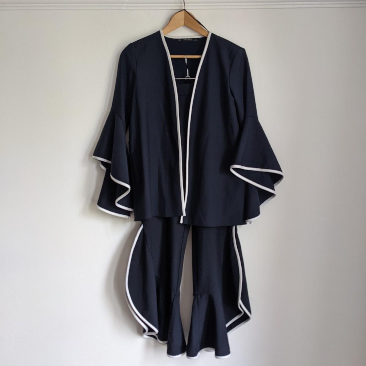 Zara navy suit set with white ruffles in a size... Depop