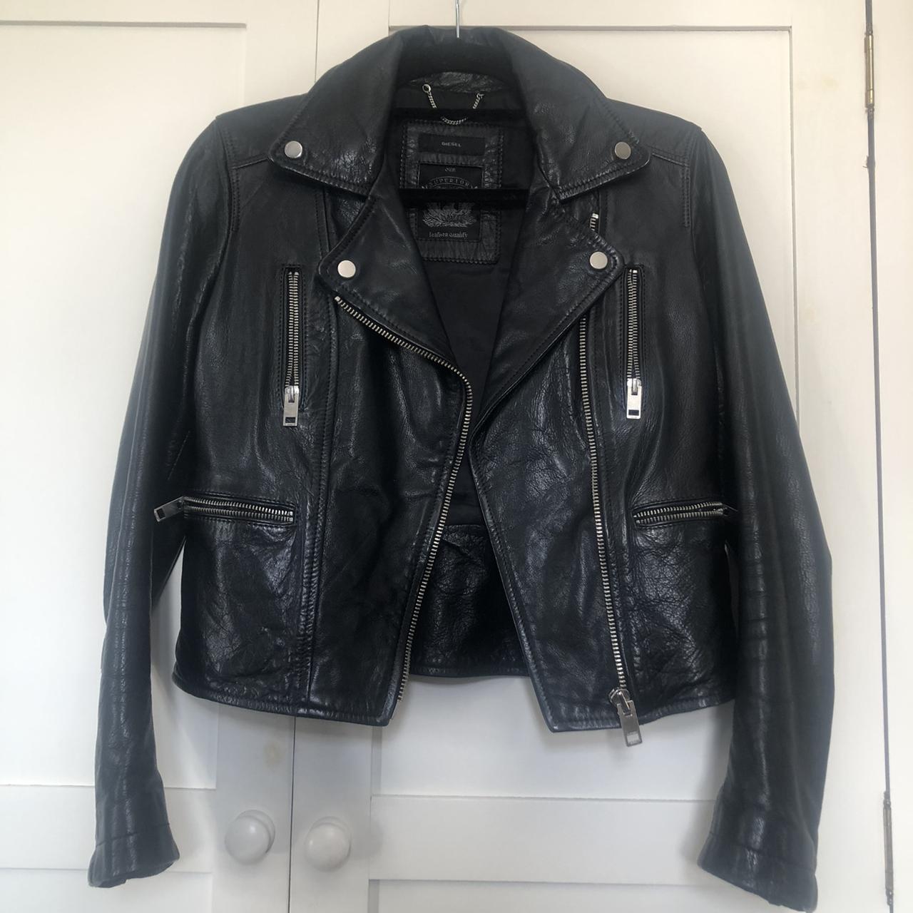 DIESEL authentic leather jacket in Black UK XS (boxy... - Depop