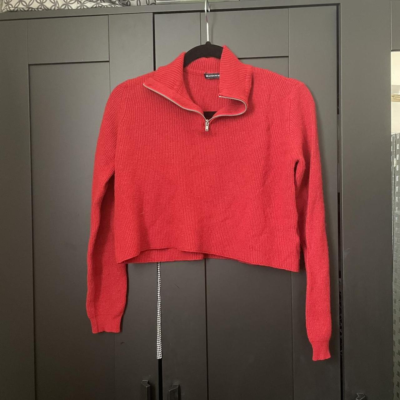 Brandy Melville red zip up sweater one... Depop