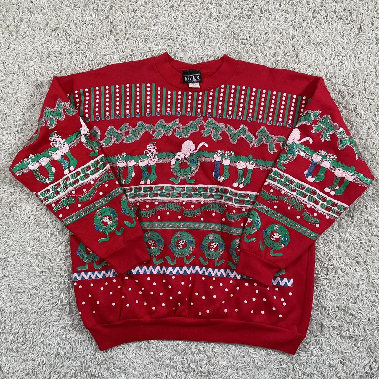 Vintage Christmas cat and mouse wreath holiday... Depop