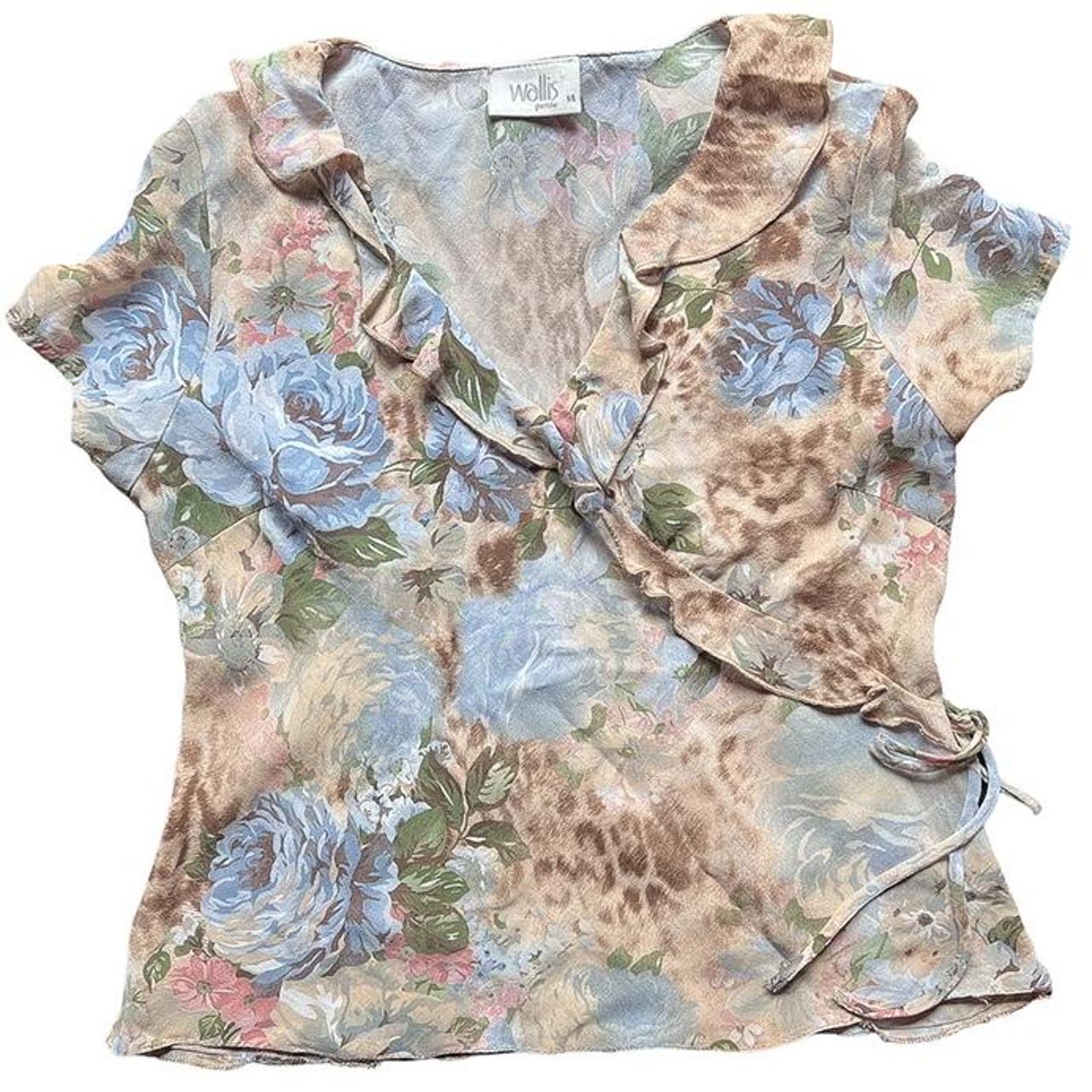 Wallis Women's Tan and Blue Blouse