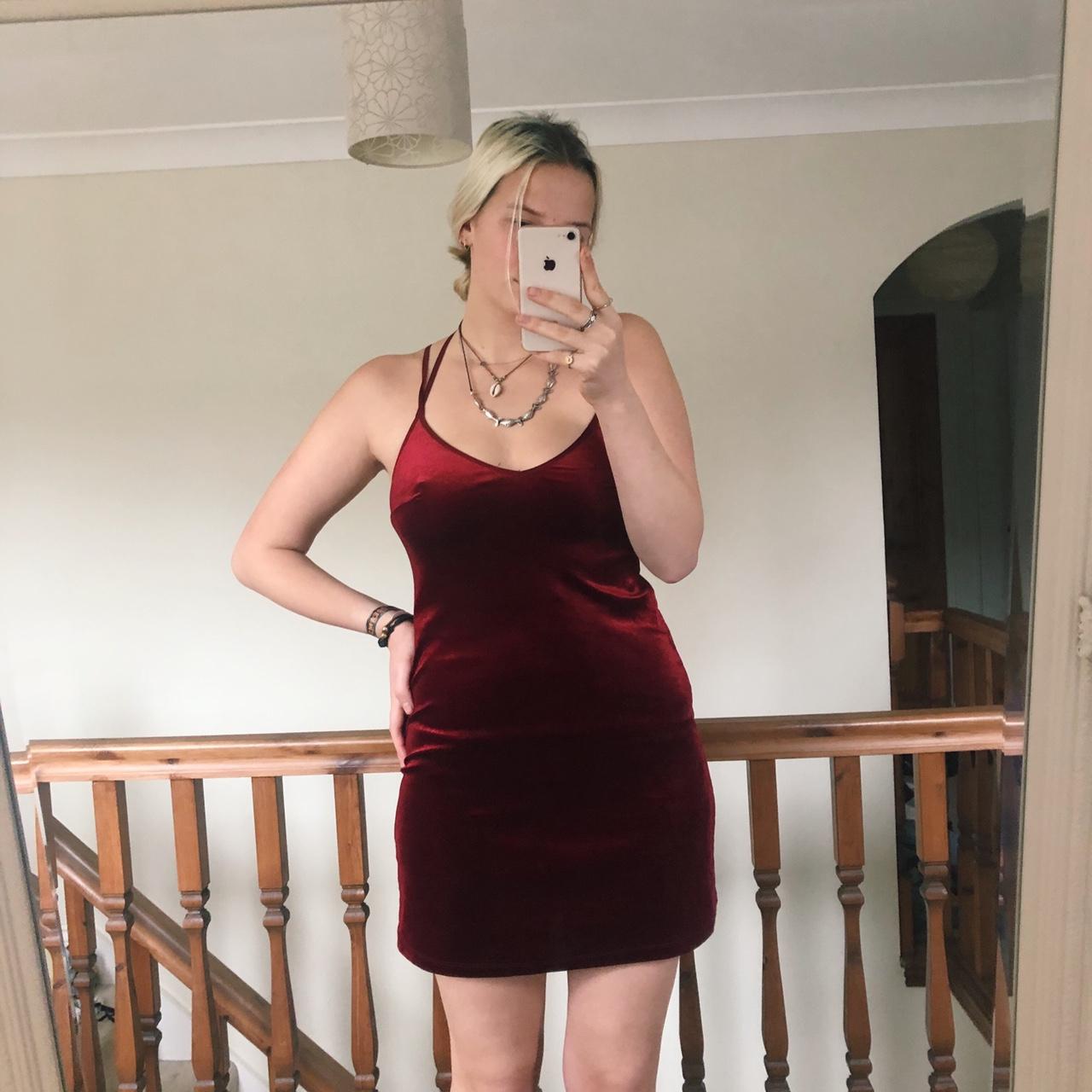 Dark red velvet slip dress from Topshop. Perfect... - Depop